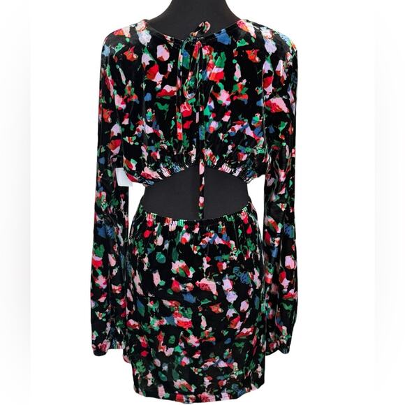 New ~ OPEN EDIT / NORDSTROM ~ Floral Velvet Cut Out Back Mini Dress XL FALL ~ - Picture 4 of 8
